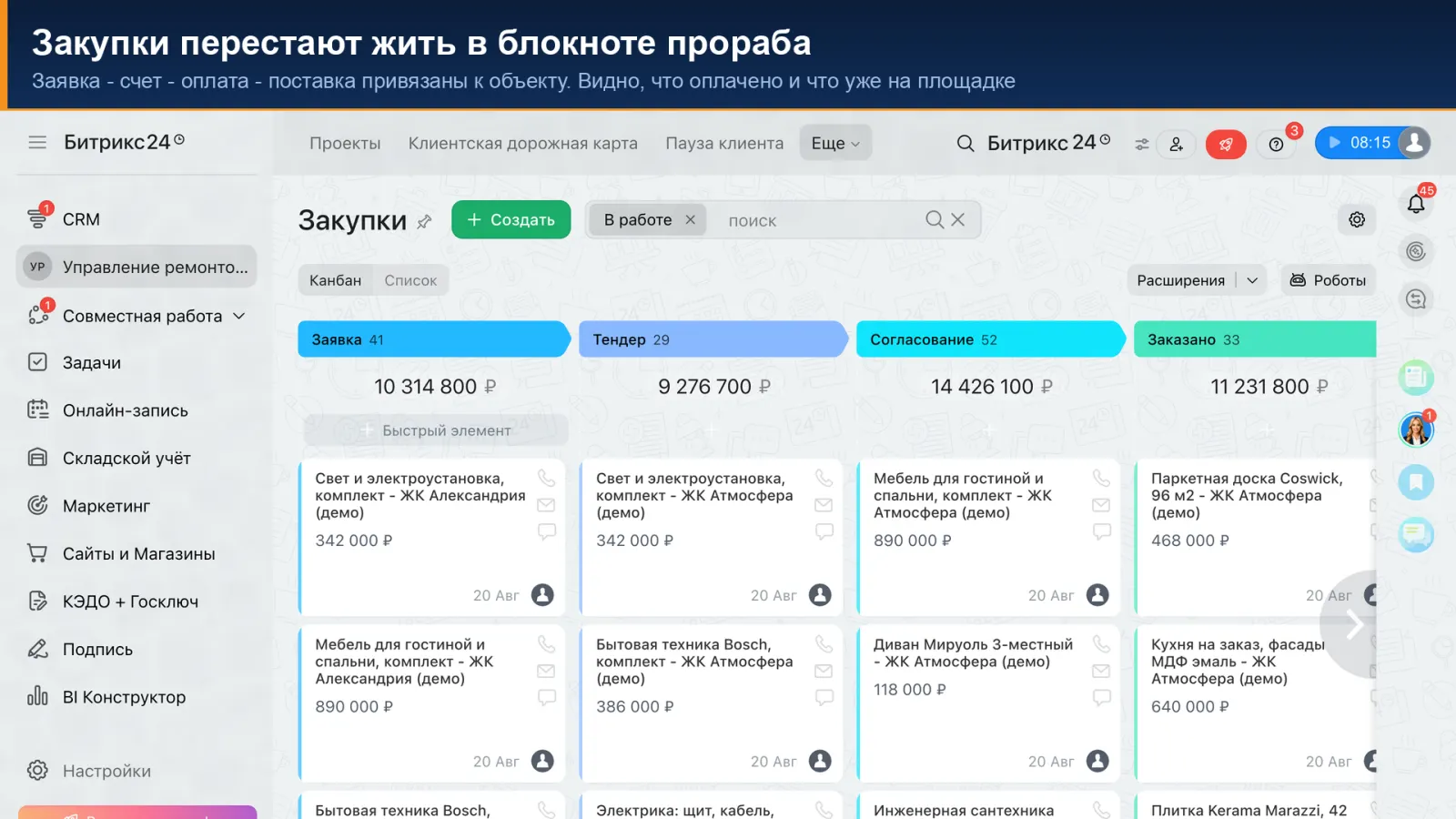 Закупки по стадиям от заявки до приемки